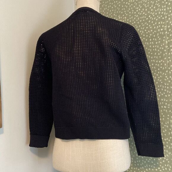 Milly Black Crochet Knit Cropped 3/4 Sleeve Lightweight Cardigan Size Medium - Picture 5 of 8